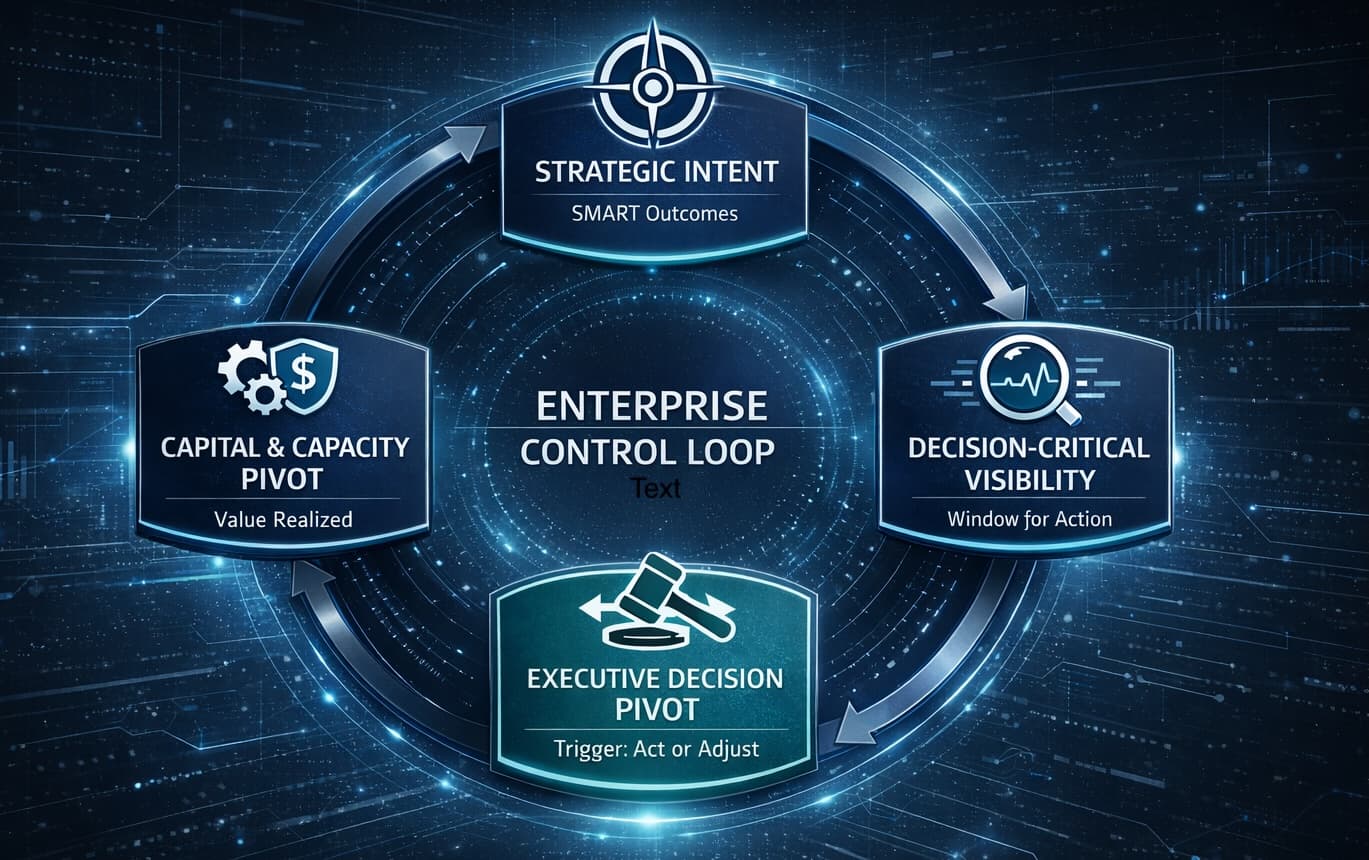 FCG Enterprise Control Loop framework - connecting strategic intent, capital allocation, decision-critical visibility, and executive action